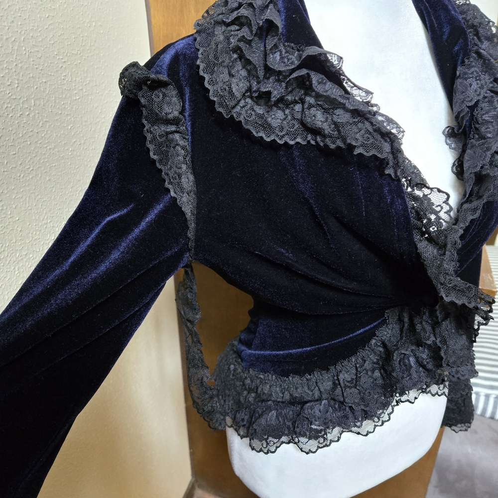 Italian Black Lace-Trimmed Jacket - Picture 3 of 7